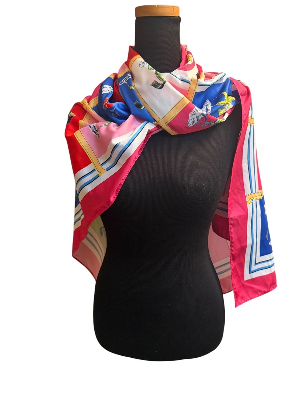 NEW! SILK SCARF  Horses Equine Wrap Drape Travel Colorful Blue Red Pink Animal